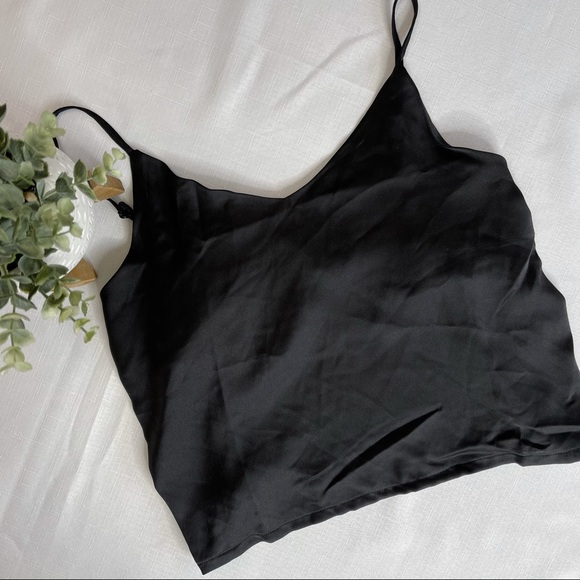 BOOHOO cropped cami silky satin feel sexy black 6 - Picture 2 of 7